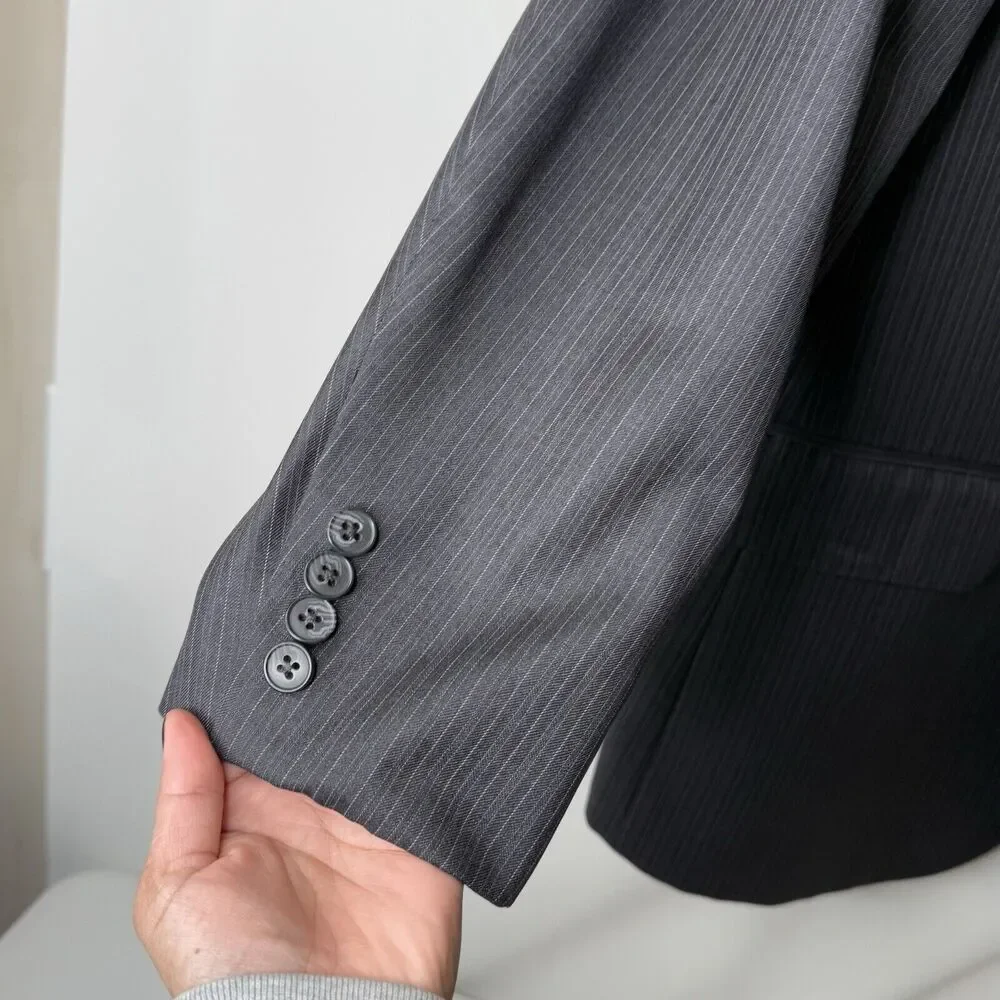 Saks Fifth Avenue Ermenegildo Zegna Mens Blazer 42S Grey Wool Sport Coat Stripe
